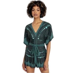 Blackmilk Moon Phases Slinky Playsuit Romper Teal ~ LIMITED *No Belt* Size Large
